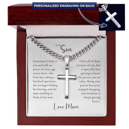 To My Son Cross Necklace From Mom – I've Loved Every Version of You | Personalized Engraved Cross