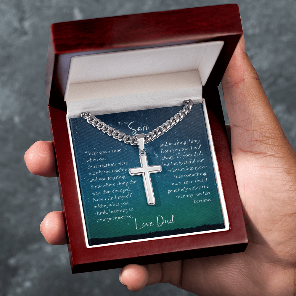 To My Son Cross Necklace From Dad – Proud of the Man You've Become