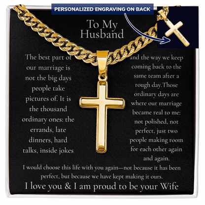 To My Husband – I'd Choose This Life With You Cross Necklace | Personalized Engraving Gift