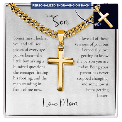 To My Son Cross Necklace From Mom – I've Loved Every Version of You | Personalized Engraved Cross
