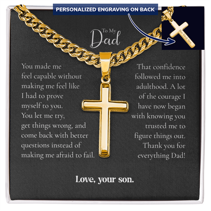 To My Dad Cross Necklace From Son – Thank You for Believing in Me | Personalized Engraved Gift