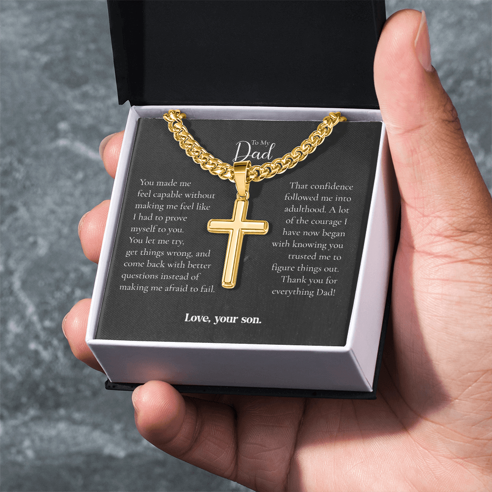 To My Dad Cross Necklace From Son – Thank You for Believing in Me | Personalized Engraved Gift