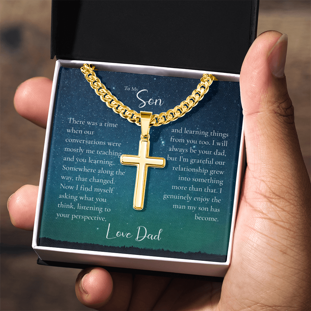 To My Son Cross Necklace From Dad – Proud of the Man You've Become