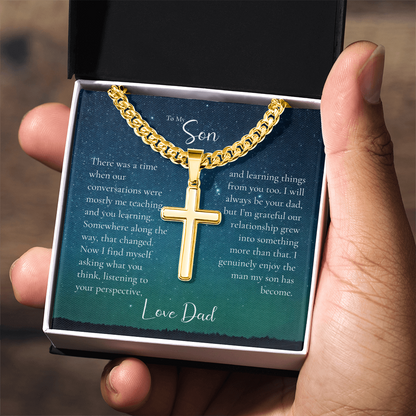 To My Son Cross Necklace From Dad – Proud of the Man You've Become