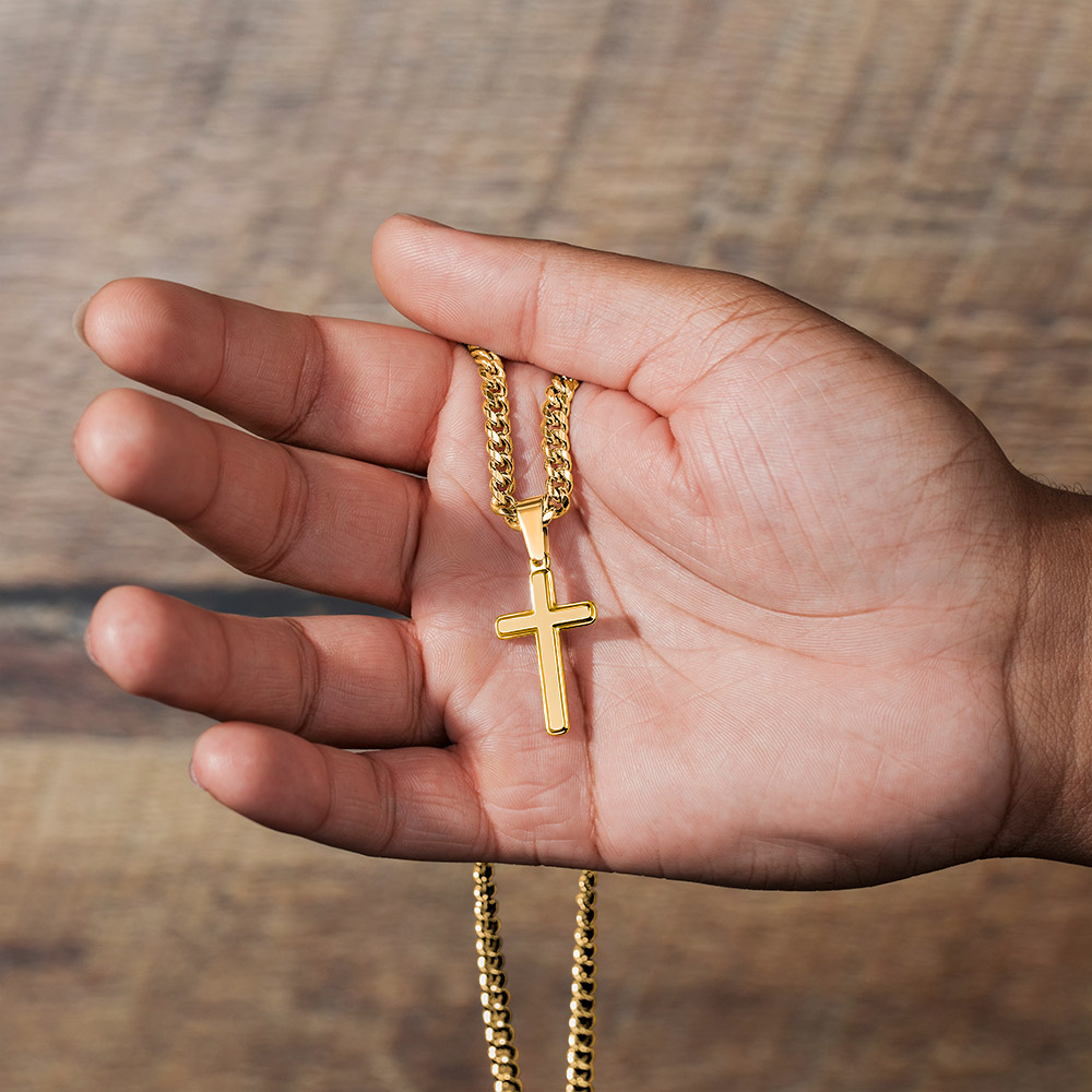 To My Dad Cross Necklace From Son – Thank You for Believing in Me | Personalized Engraved Gift