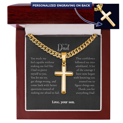To My Dad Cross Necklace From Son – Thank You for Believing in Me | Personalized Engraved Gift