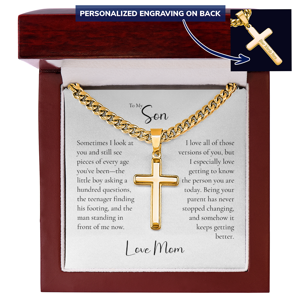 To My Son Cross Necklace From Mom – I've Loved Every Version of You | Personalized Engraved Cross
