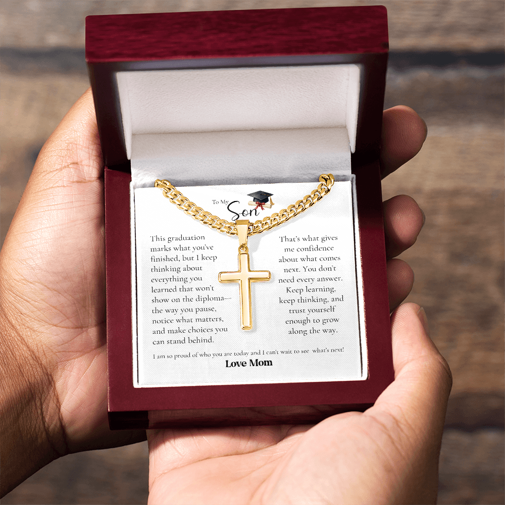 To My Son Graduation Cross Necklace From Mom – Proud of Who You've Become