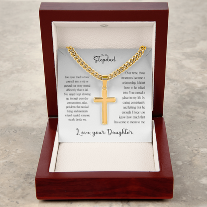 To My Stepdad Cross Necklace From Daughter – You Earned Your Place in My Life