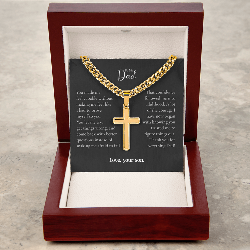To My Dad Cross Necklace From Son – Thank You for Believing in Me | Personalized Engraved Gift