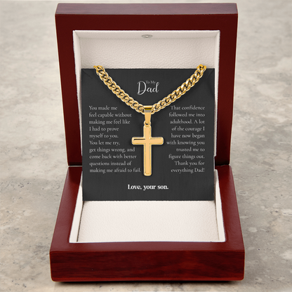 To My Dad Cross Necklace From Son – Thank You for Believing in Me | Personalized Engraved Gift