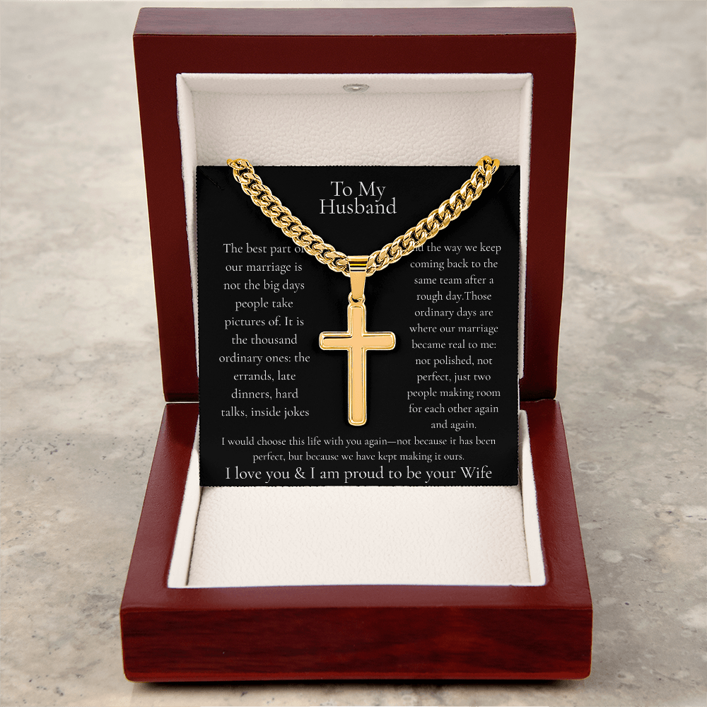 To My Husband – I'd Choose This Life With You Cross Necklace | Personalized Engraving Gift