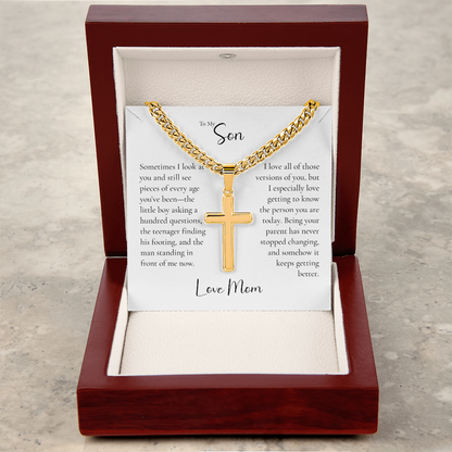To My Son Cross Necklace From Mom – I've Loved Every Version of You | Personalized Engraved Cross