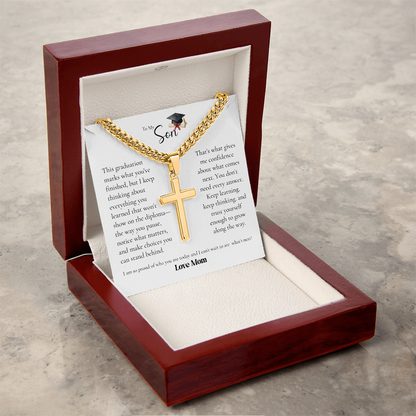 To My Son Graduation Cross Necklace From Mom – Proud of Who You've Become