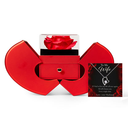 To My Wife Forever Love Necklace with Everlasting Rose Heart Gift Box