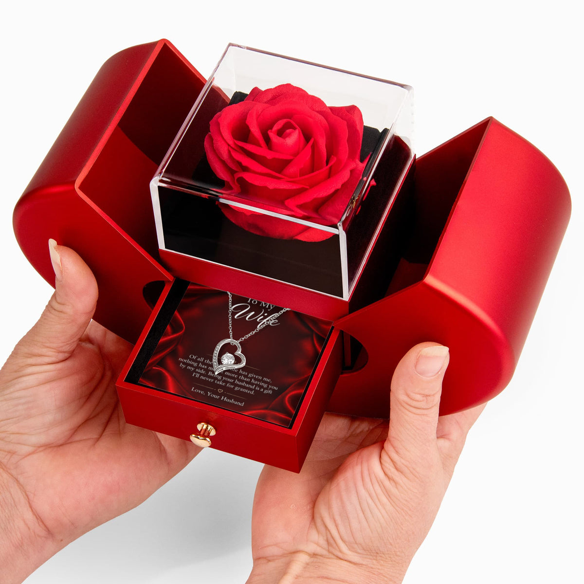 To My Wife – My Greatest Gift Forever Love Necklace & Romantic Rose Heart Gift Box