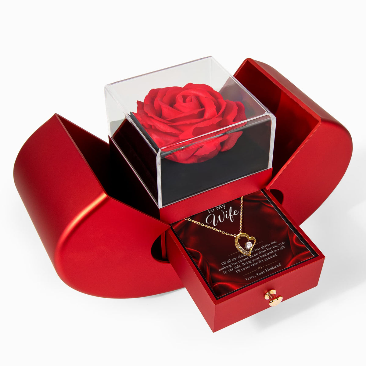 To My Wife – My Greatest Gift Forever Love Necklace & Romantic Rose Heart Gift Box
