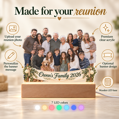 Custom Family Reunion Photo LED Acrylic Plaque – Personalized Family Gathering Keepsake