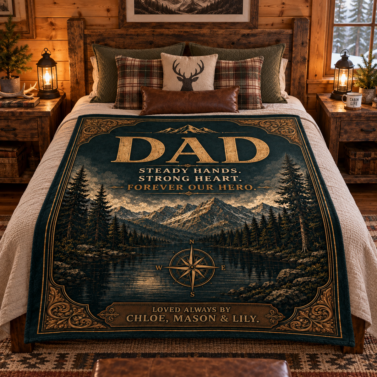 Personalized Dad Blanket – “Steady Hands, Strong Heart, Forever Our Hero” Custom Kids Name Blanket