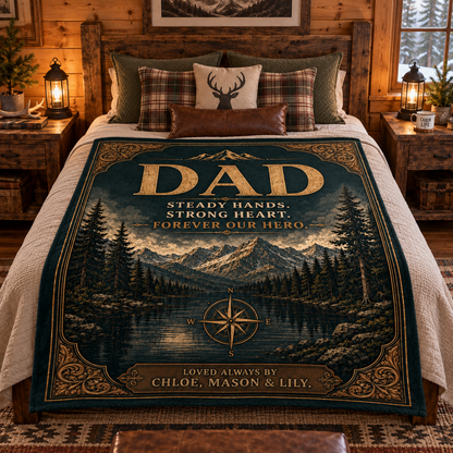 Personalized Dad Blanket – “Steady Hands, Strong Heart, Forever Our Hero” Custom Kids Name Blanket