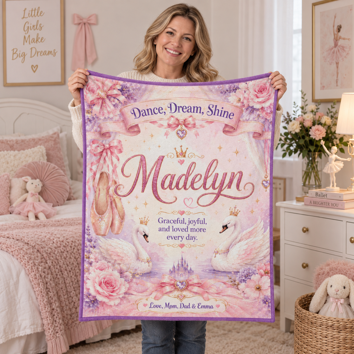 Dance, Dream, Shine Personalized Ballet Blanket for Girls
