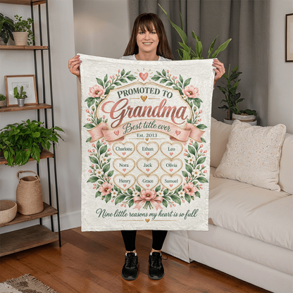Promoted to Grandma Personalized Blanket – 1–9 Grandchildren